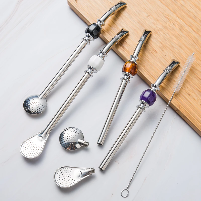 

2021 new style long Food grade colorful straw with brush Loose Leaf Tea Infuser Barware Strainer Yerba straw Yerba Mate Straw, Pink/blue/brown/black/white