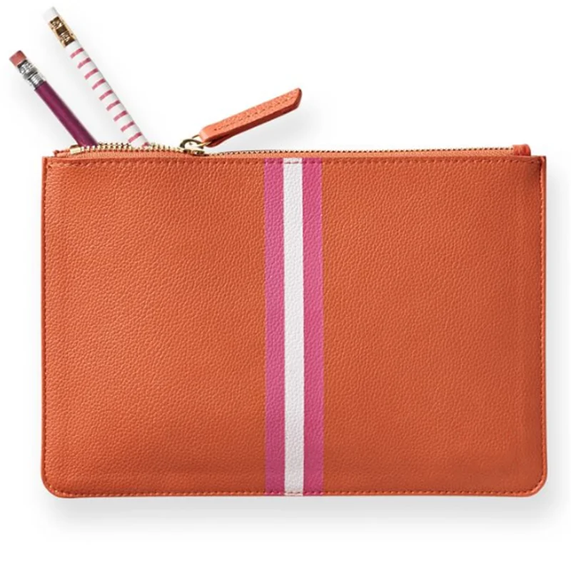 

Full grain PU LEATHER saffiano leather clutch bag POUCH HANDBAG WITH STRIPE PRINT women