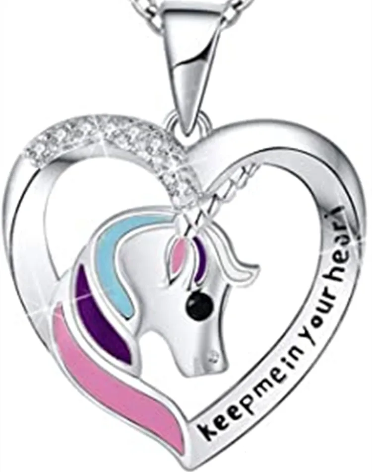 

Rainbow Unicorn Necklace "Life is Beautiful" Heart Pendant for Girl Mother Daughter