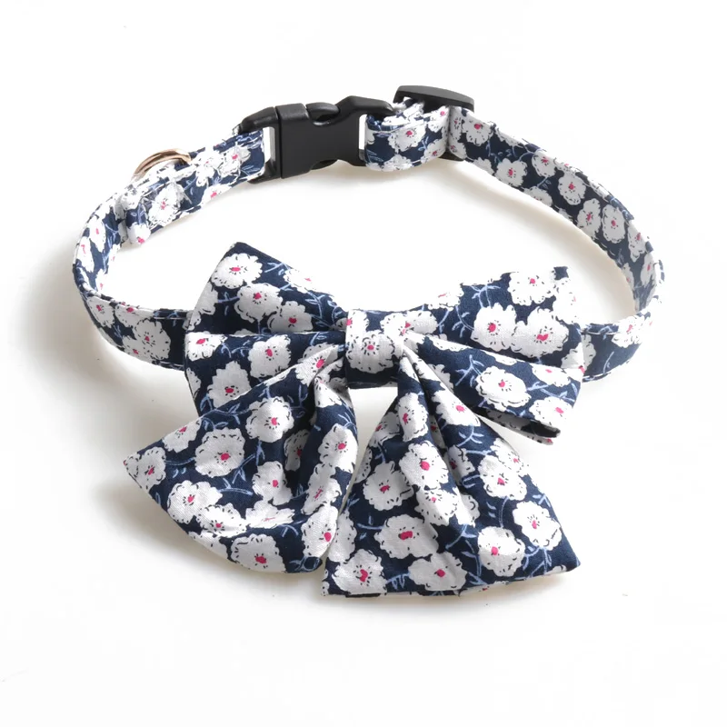 

Amigo New Design Adjustable Custom Printed Fashion Cute Floral Bow Tie Pet Collars Safety Private Label Large Bowknot Dog Collar