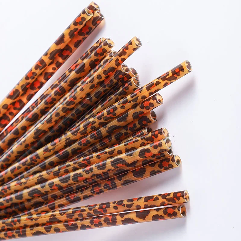 

25Pcs/Bag Eco-friendly Reusable Drinking Straw PP Hard Plastic Straws Leopard print tumbler straws, White