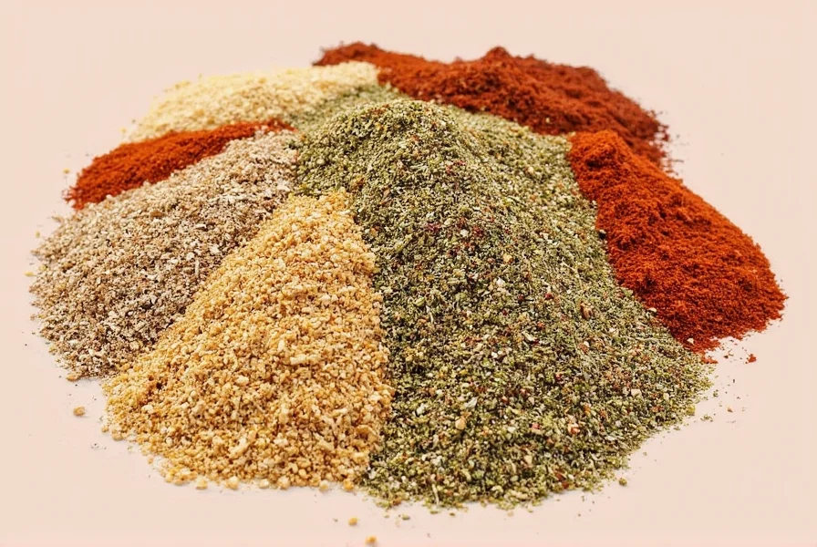 Greek seasoning in a glass jar on a wooden table