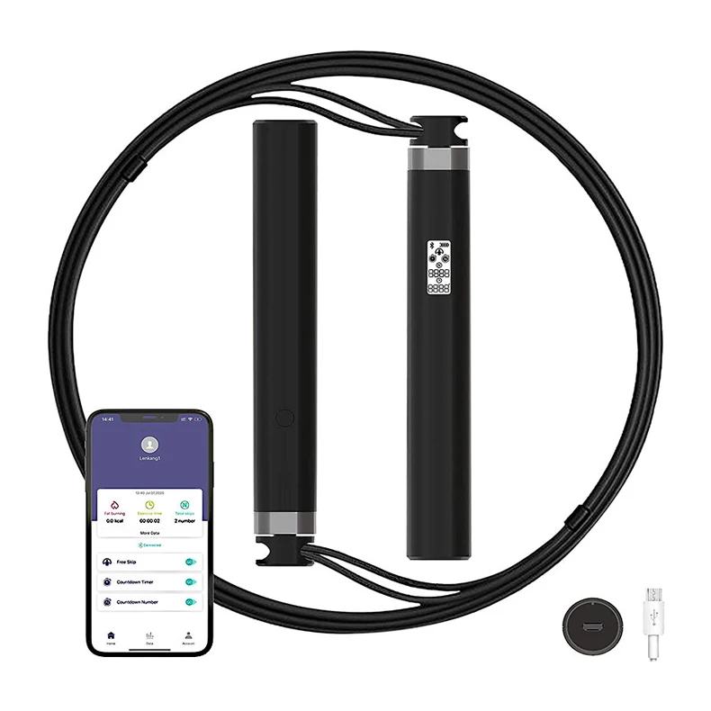 

Supplier skipping rope Adjustable smart APP high quality digital jump rope, Black