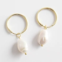 

Real Gold plated 925 STERL SILVER EARRING Genuine FreshWater baroque pearl earring silver