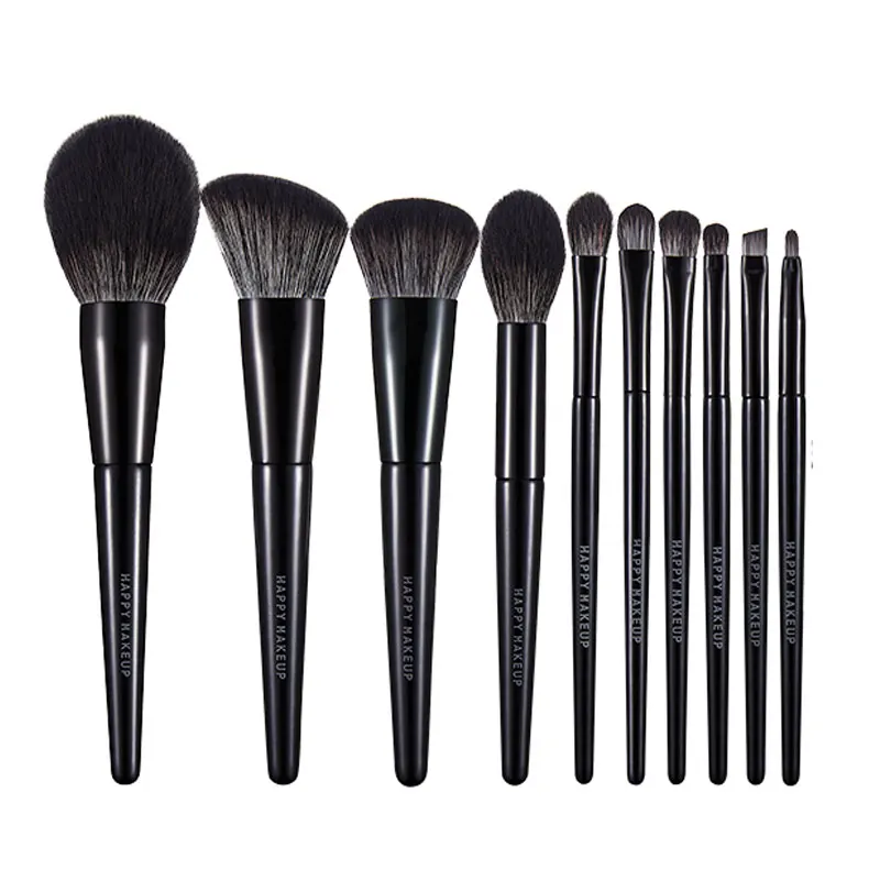 

10pcs black wood handle private label makeup brushes black