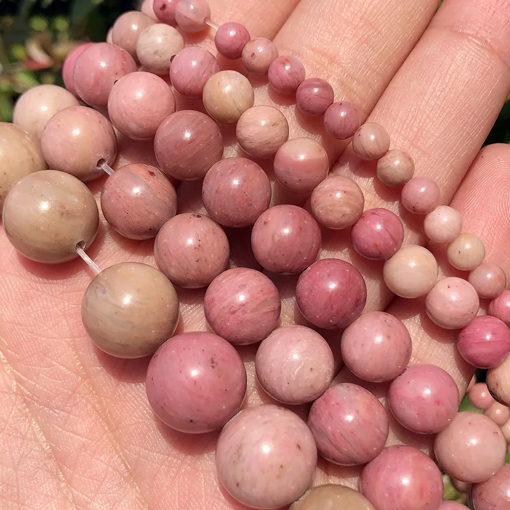 

Natural 4/6/8/10/12MM Smooth Rhodonite Stone Loose Beads For Jewelry Making DIY