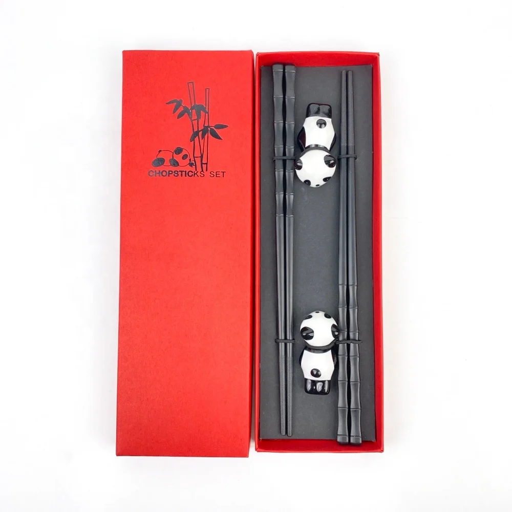 

customized 2 Pairs Of Bamboo shape fiberglass Chopsticks and cute Panda chopsticks Rest safe for dishwasher