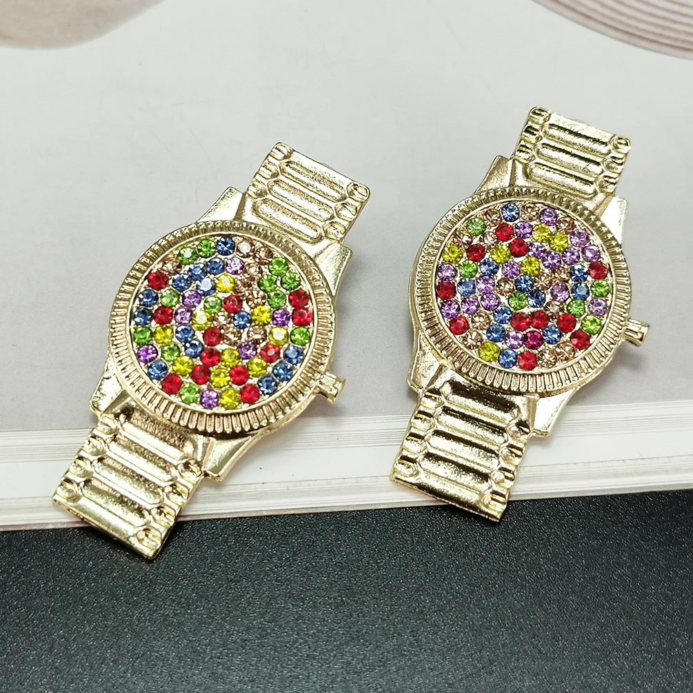 

Delicate Female Luxury Full Diamond Rhinestone Beaded Watch Earrings Statement Colorful Watch Shape Stud Dangling Earrings Gifts, Champagne,ab,brown,blue,gold, red, silver, black, green,gray