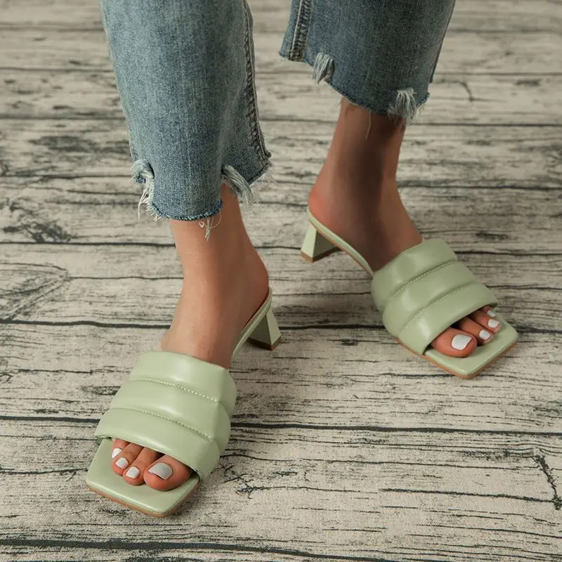 

2021 Factory direct sale hot sale candy color fashion square head europe american women out street high-heeled sandal, Yellow, green, brown or customized