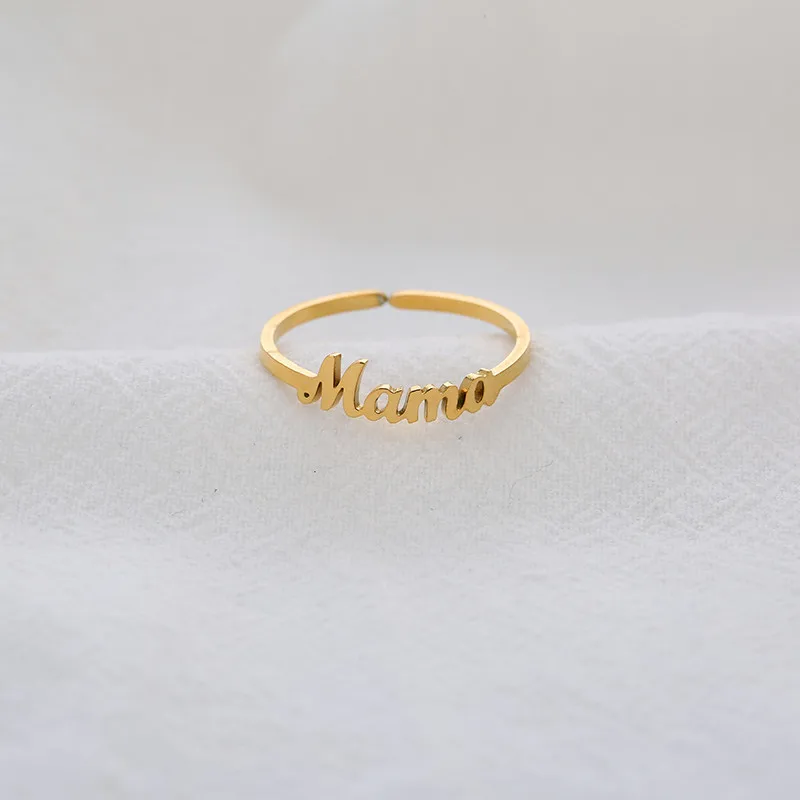 

Mama Stainless Steel Letter Initial Ring Mother's Day Collection Women's Accessories Mother Child Collars, Gold