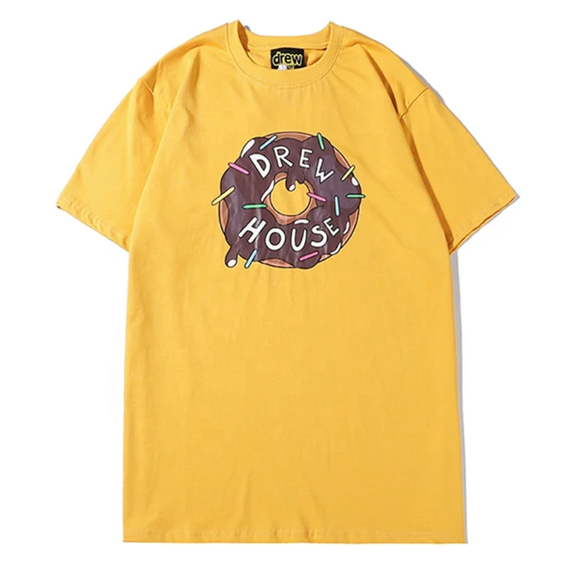 

Men Women DW Yellow Donut Smiley Face Loose Short Sleeve Justin Bieber High Street Cotton Cartoon Print T-shirt Wholesale Tee