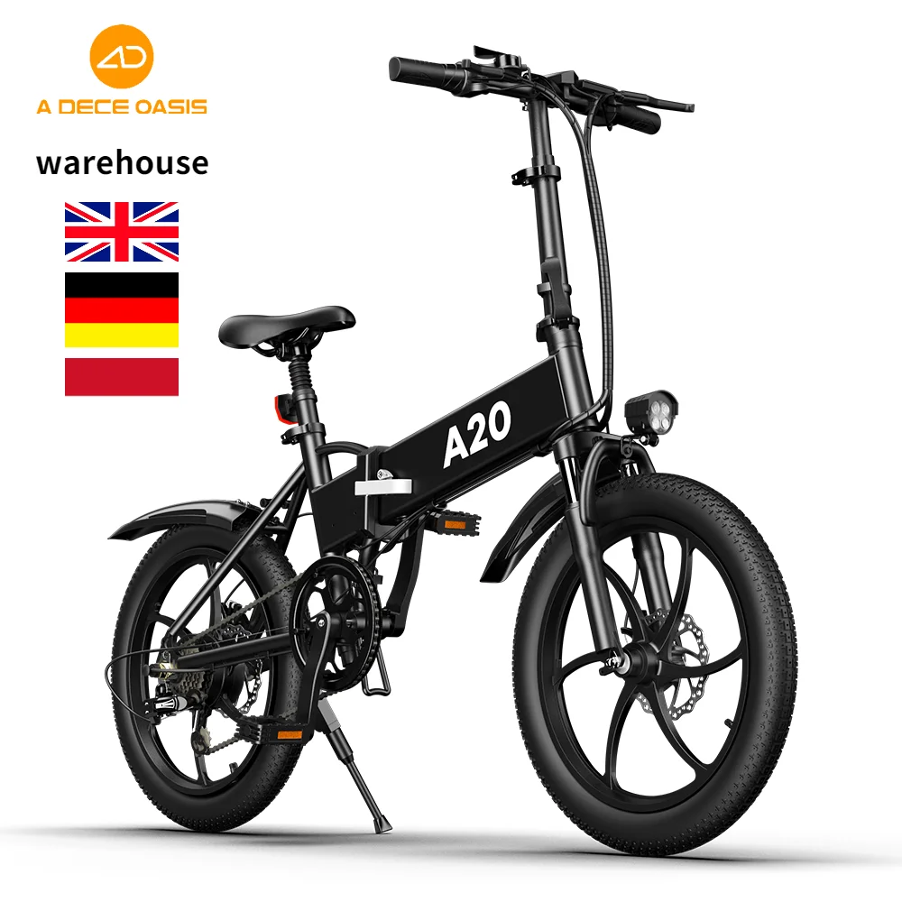 

Eu Warehouse ADO A20 350W 36V 10AH Folding Electric Bicycle Bike Fast City Ebike Fat Road Mountain Bike, White/black