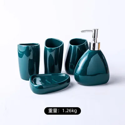 

Hotel Home Novelty Simply Bamboo Bathroom Accessories Set Ceramic Bathroom Set, Green,white