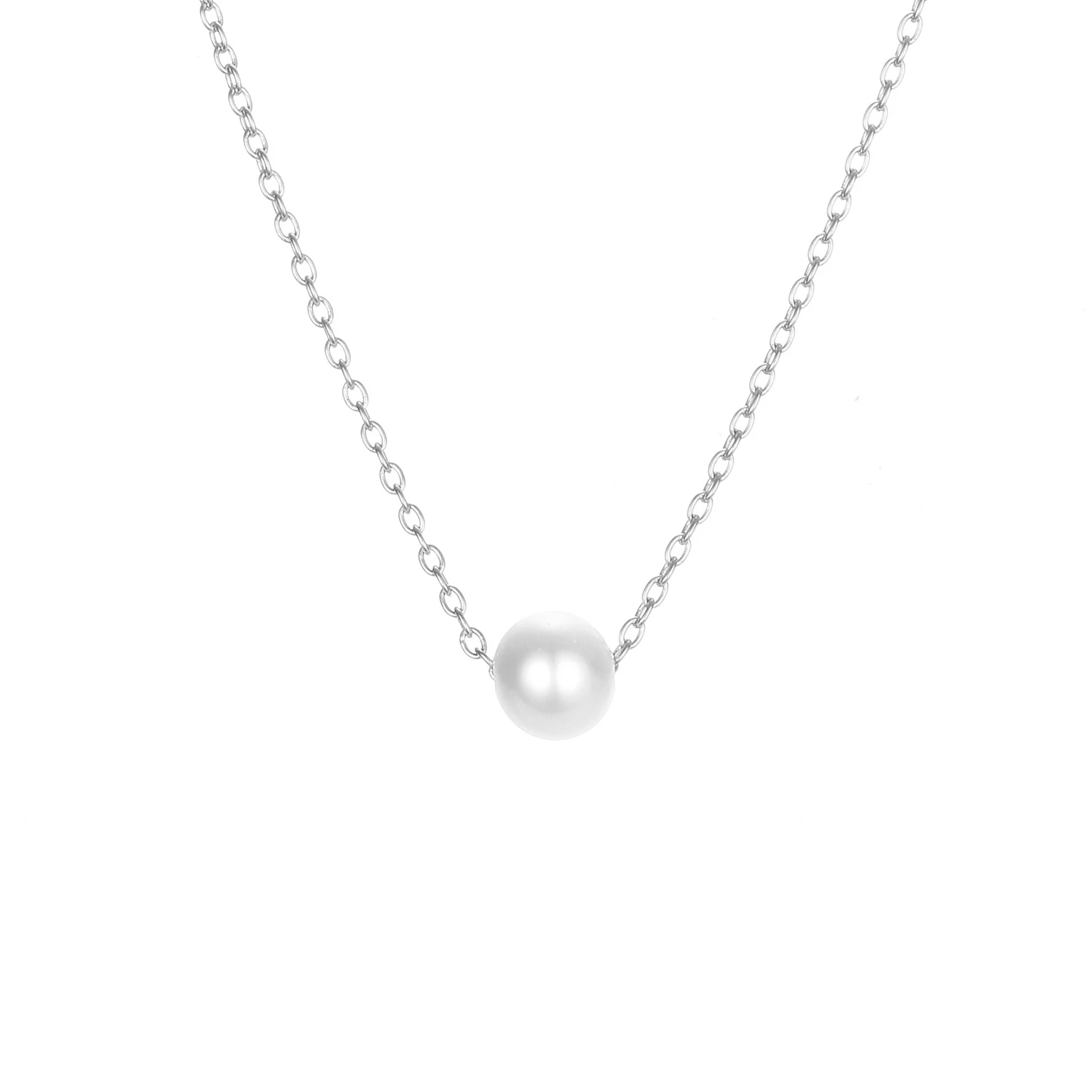 

Minimalist Simple Jewelry Chain Necklace for Women 316L Stainless Steel 4MM Pearl Pendant Choker Necklace, Silver/14k gold/rose gold