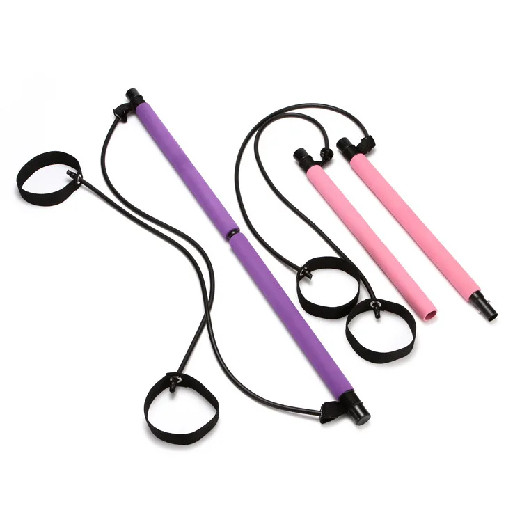 

Portable Yoga Pilates Bar with Resistance Bands for Home Gym, Pink,purple,blue