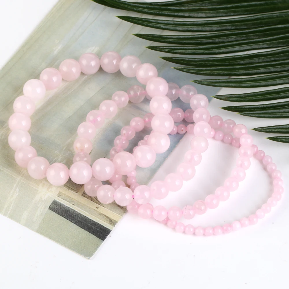 RisingMoon Factory Wholesale  4/6/8/10/12mm Rose Quartz Bracelet Healing Bracelet Natural Stone Beads Bracelet Stretch Jewelry