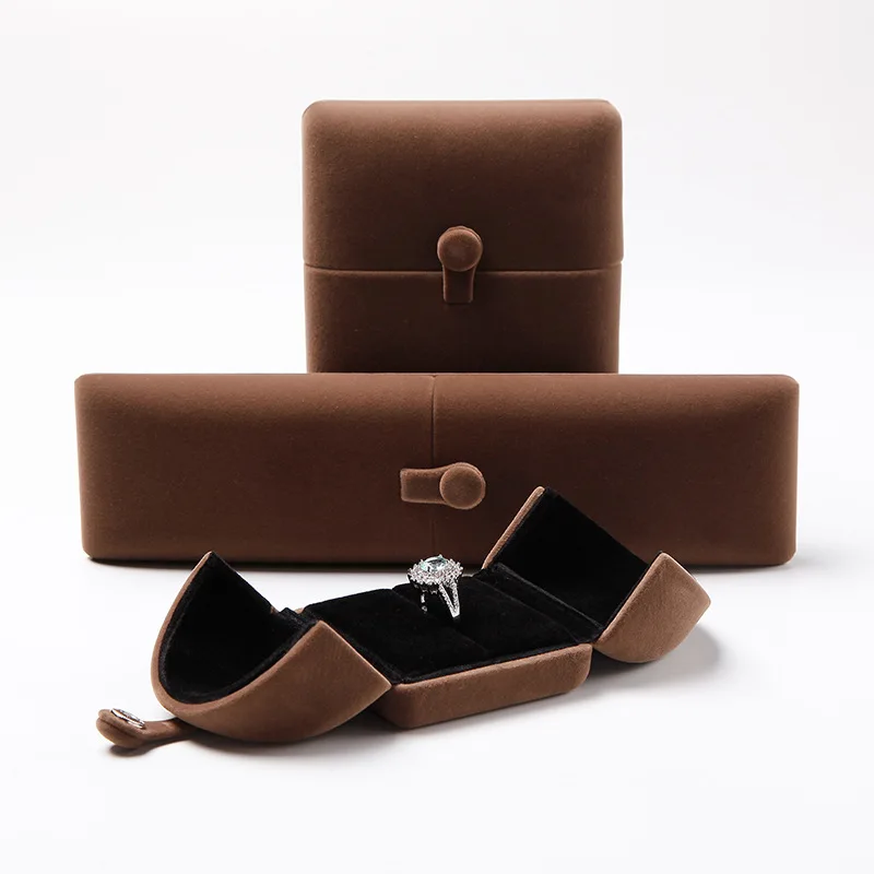

Wholesale Customized Logo Velvet Jewelry Ring Bracelet Gift Boxes Luxury Pendant Packaging Jewelry Box, Brown