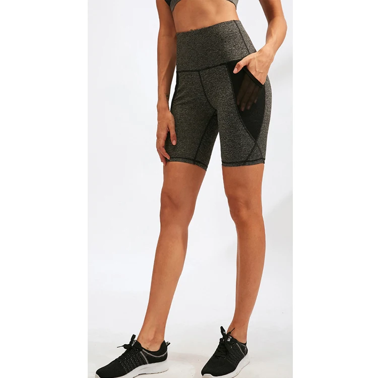 

Ladies High Waist Yoga Mesh Pockets Running Training Sports Stretch Quick-Drying Fitness Women Compression Cycling Shorts, 6 colors