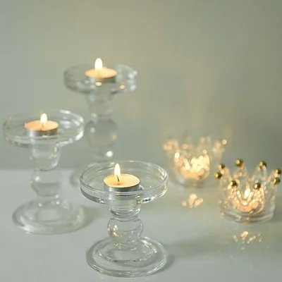 

Wedding 3-Piece Set of Clear Tall Crystal Candle Containers Decorative for Soy Wax Paraffin Glass Candle Holder