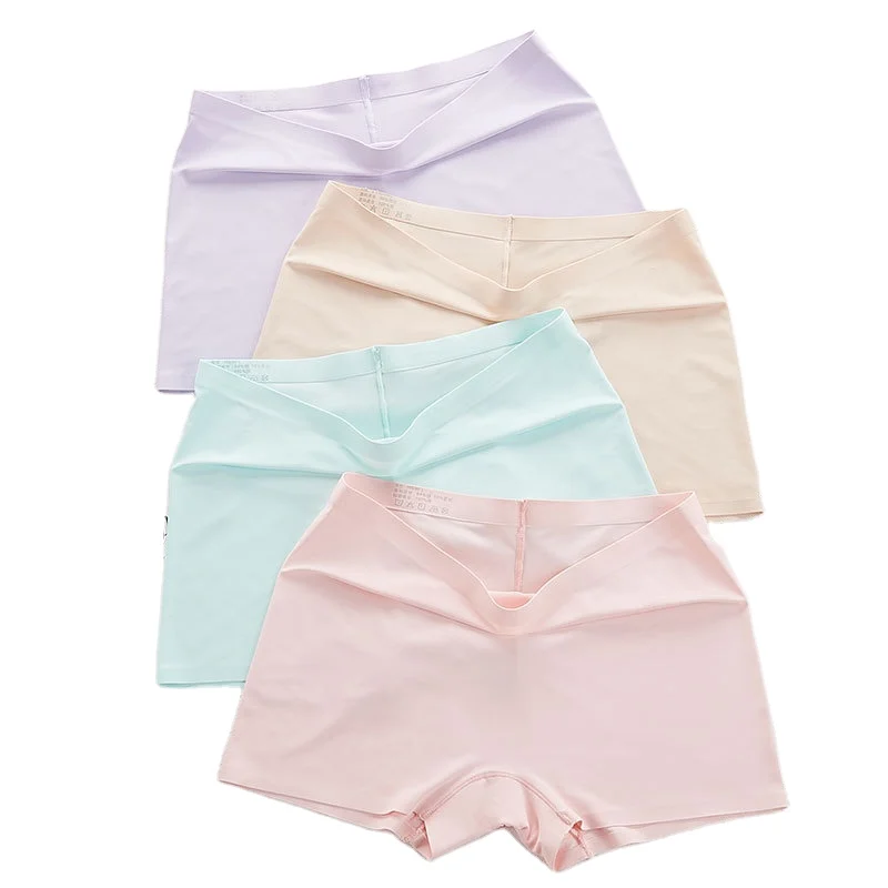 woman ice silk low-waist boyleg underwear solid color traceless Elastic panties seamless boyshorts Woman Panties