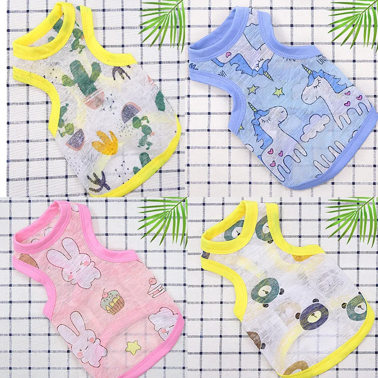 

New 2021 Summer Cute Cat Puppy Clothes Breathable Cartoon Thin Unicorn Rabbit Print Dog Vest Wholesale, 8 colors