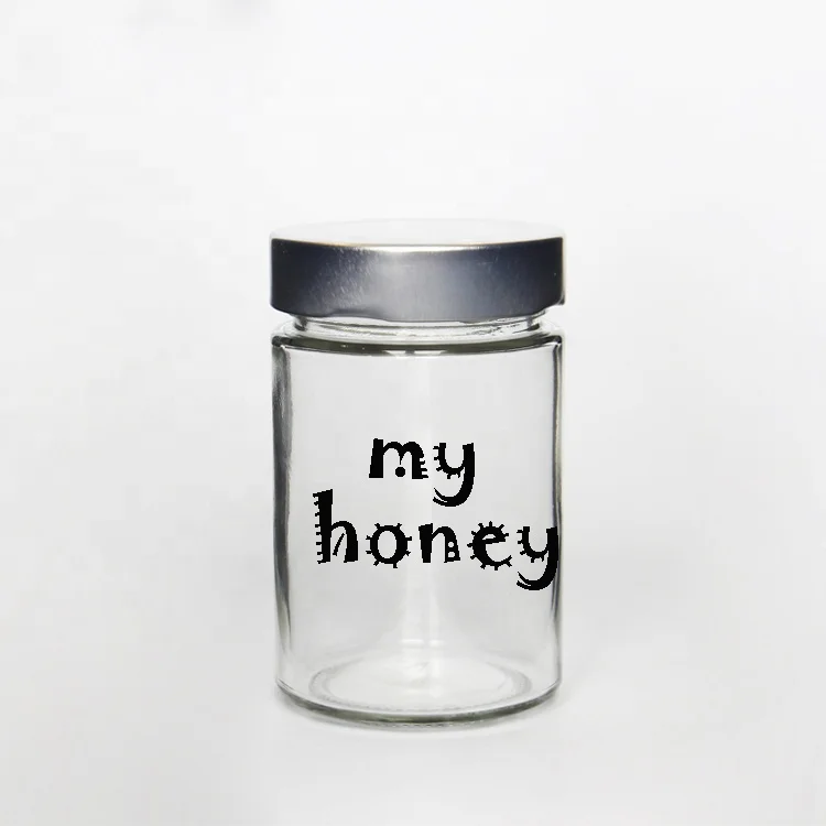 

Food storage jar empty straight side glass sauce jam honey jar with silver lid