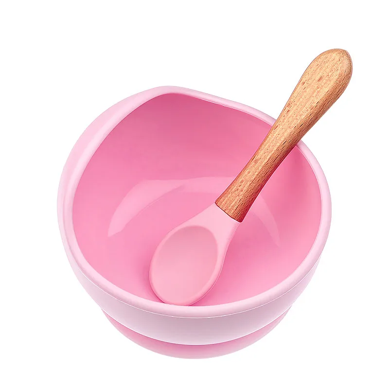 

Hot Bpa Free Eco Friendly Non Toxic Dinner Food Feeding Baby Silicone Strong Suction Bowl Spoon Set