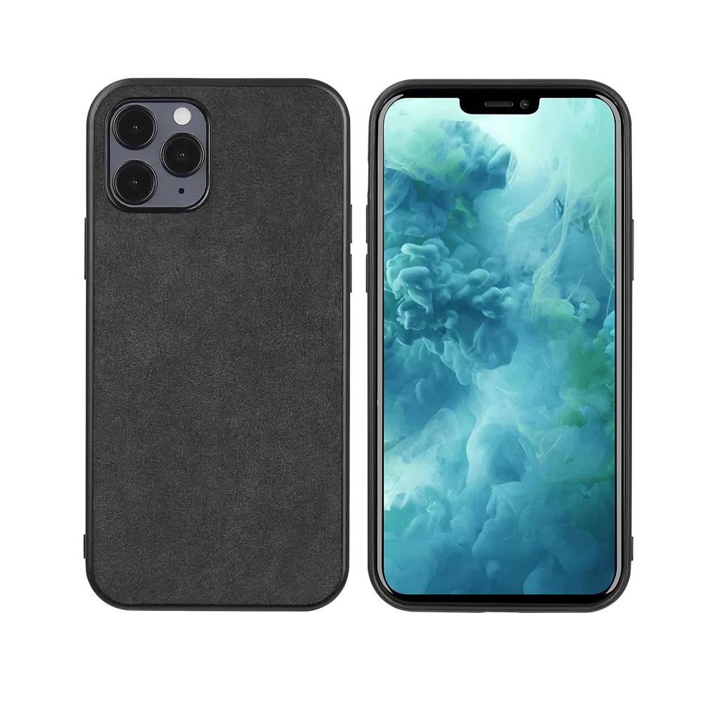 

Durable Protective Cover Real 100% Alcan tara TPU Case for iPhone 12 with Suede Touch Dark Grey