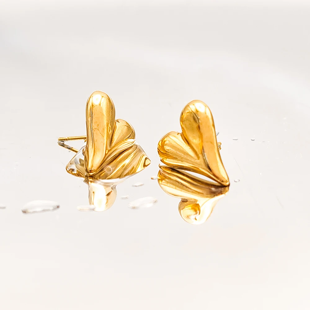 EManco Trendy Party Minimalist Waterproof PVD 18K Gold Plated Stainless Steel 316l Heart Shaped Mini Gold Stud Earrings