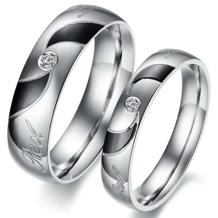 

Quality stainless steel laser patterned diamond wedding ring for men and women GJ292