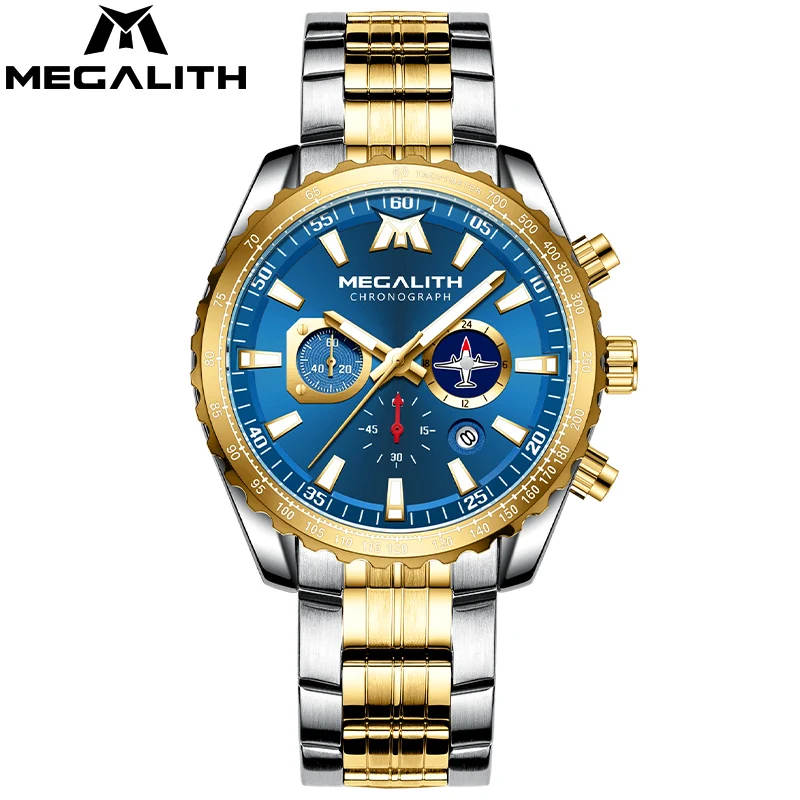 

MEGALITH Fashion Stainless Steel Analog Clock Business Waterproof Wristwatch Office Gentle Classic Quartz Watches Men Watch