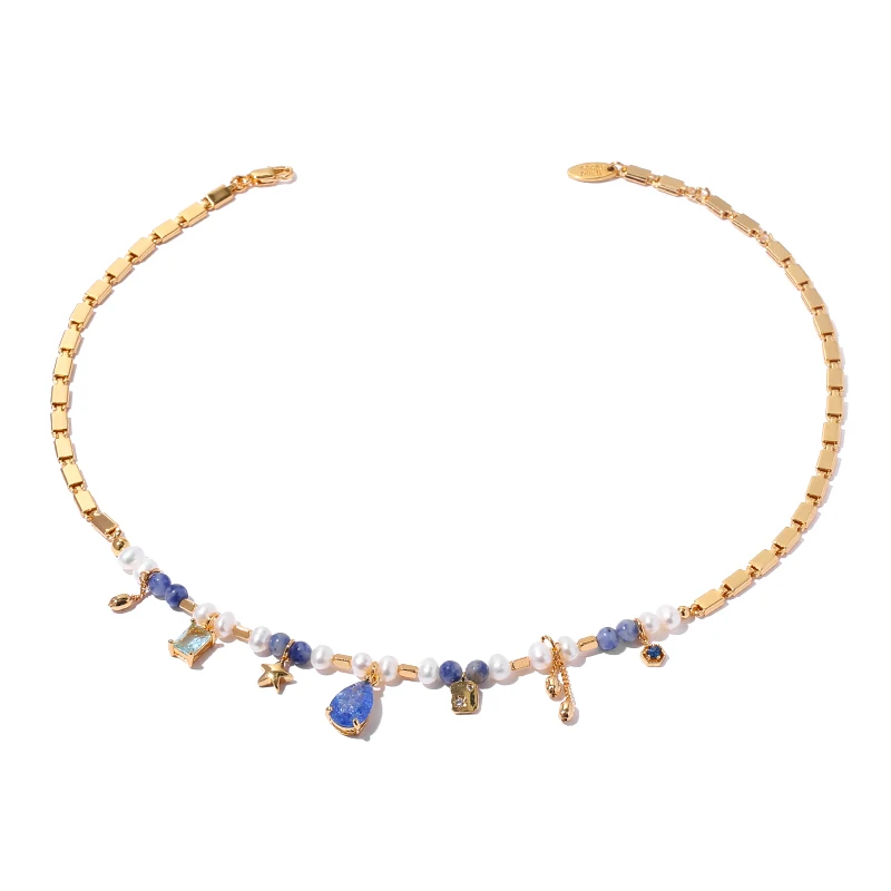 

Latest Design Gold Plated Luxury Style Natural Stone Chain INS Trendy Elegant Zircon Pearl Star Necklace For Women