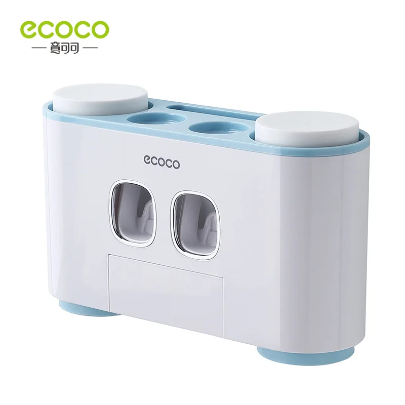 

Ecoco Automatic squeeze toothpaste dispenser plastic holder 5 toothbrush holder, Powder, blue, gray