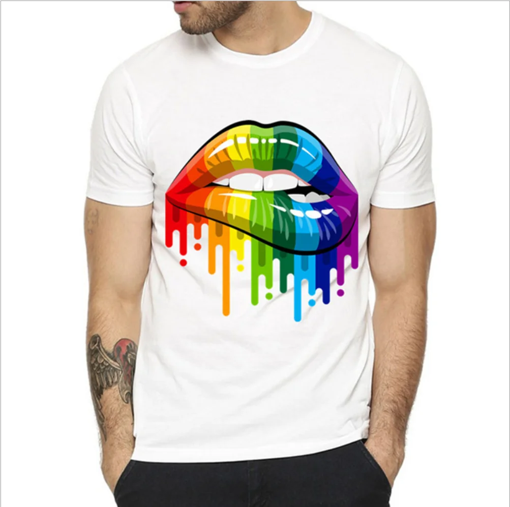 

Pride Lgbt Gay Lesbian Rainbow ECG Print Men/women T Shirt Unisex 100% Cotton Male T-shirt Harajuku Tshirt Couple Clothes