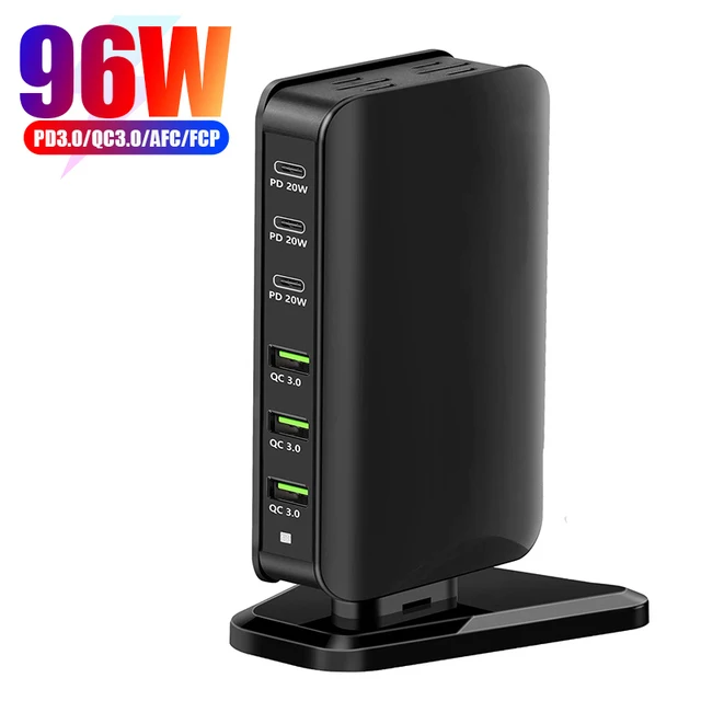 

Eonline 96W 6-PortCharging Station Multiports with USB-A Portable Fast Charger Hub for iPad Phone Pixel Phone