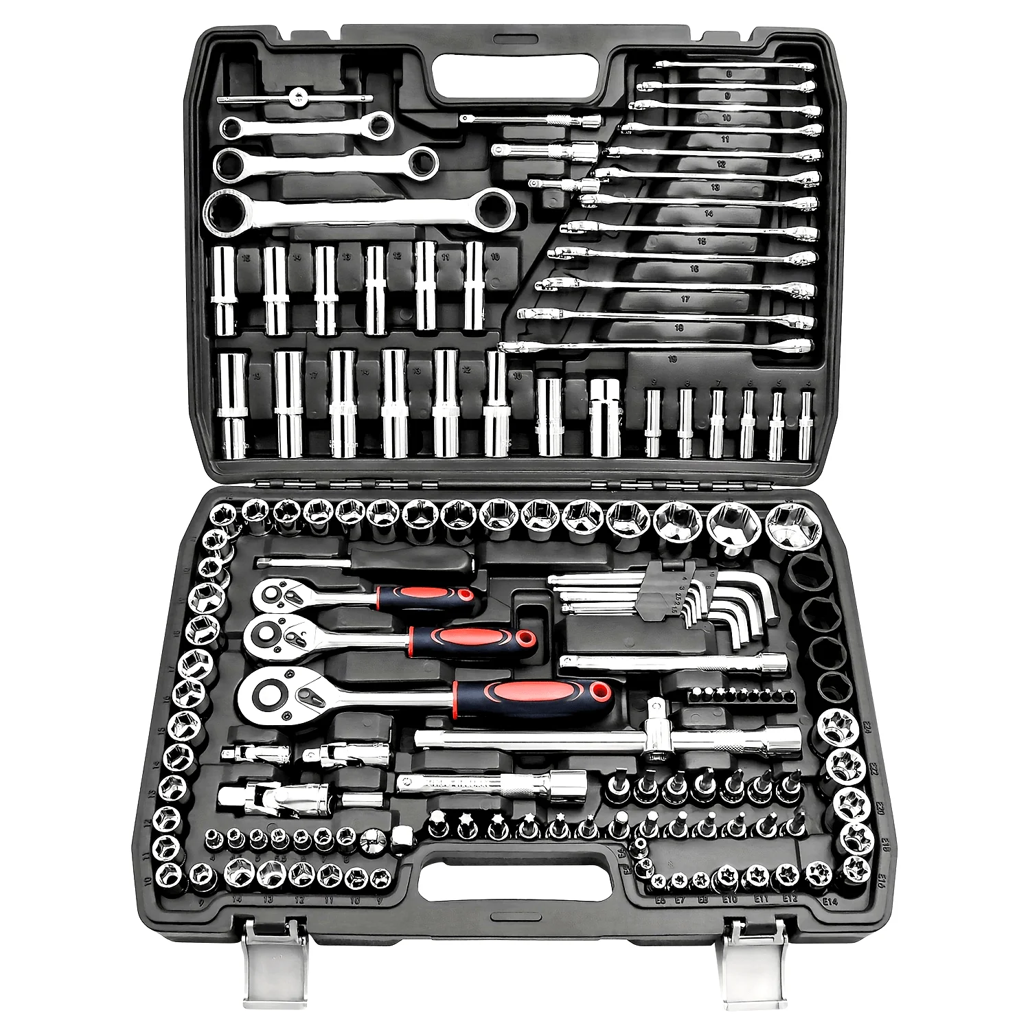 Professional 151-Piece Mechanics Tool Set 1/4\" 3/8\" 1/2\" Drive 24 Tooth Ratchet Socket Wrench Universal Metric CR-V Auto OEM