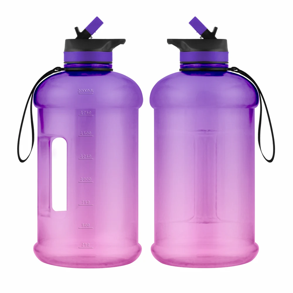 

Wholesale gym sports 2.2l/half gallon motivation water bottle jug PETG plastic with staw lid, Customized