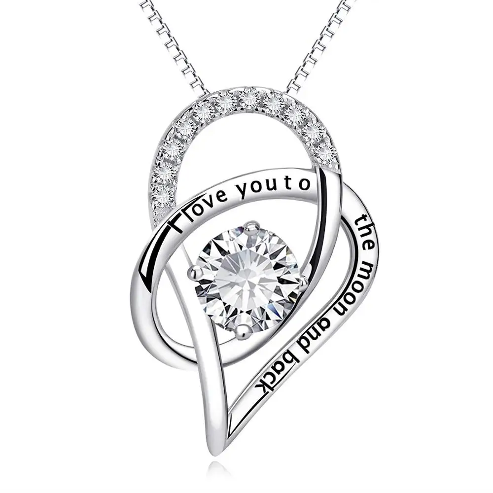 

WSYEAR Wholesale I Love You To The Moon And Back Pendant Necklace Jewelry 925 Sterling Silver Heart Pendant for Women, Blue,white,red