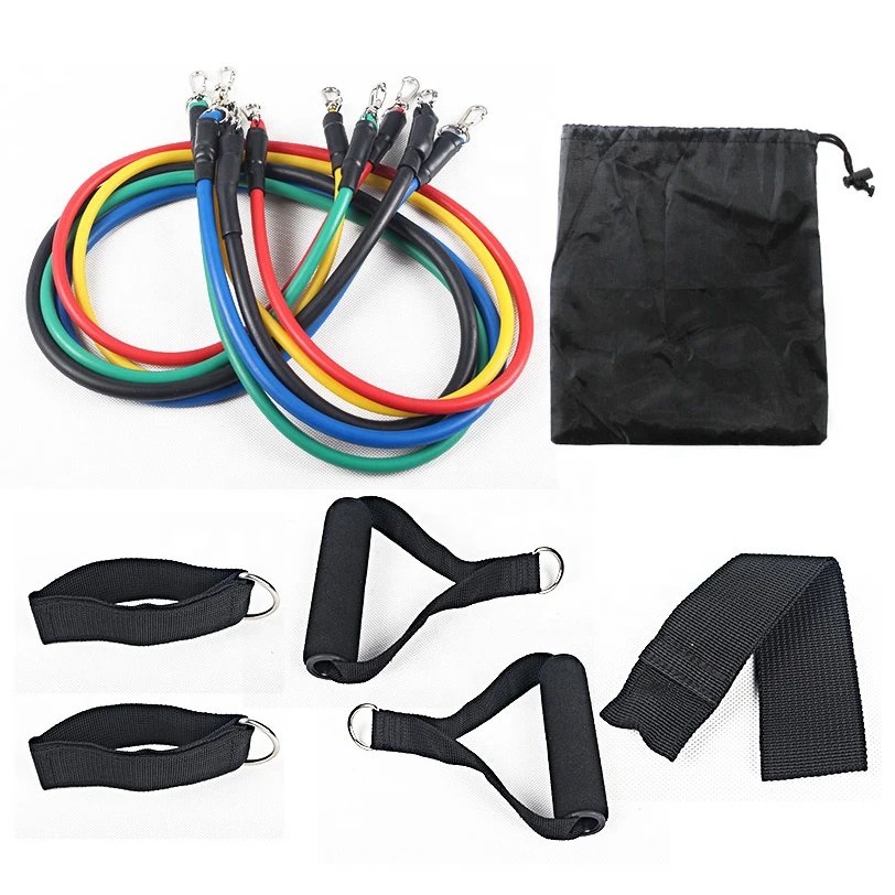 

High Quality Exercise 11 pcs adjustable resistance bands set Elastic Band Fitness Set, Black , blue , green , yellow , red or customized