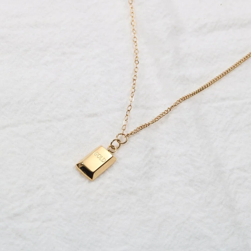 

Jewelry 18K Gold Plated Gold Block Pendant Choker Necklace Dainty Necklace
