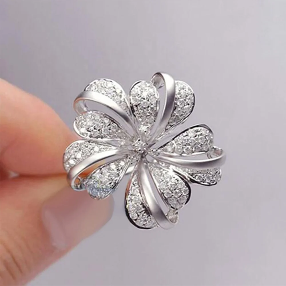 

High Quality Elegant Flower Shaped Infinite Wedding Ring Brilliant Bud Flower With Zircon Stone Noble White Ring For Women