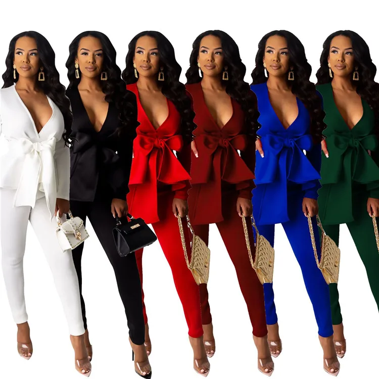 

LF-576 Ladies Office Wear Designs Fall Winter Outfits Women Two Pieces Jacket Pants Office Wear for Women, 5 colors