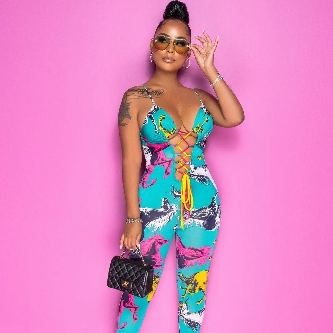 

Wholesale Sleeveless Slim Buttock Jumpsuit Tight Print Stylish Straps And Backless Pants Jumpsuits