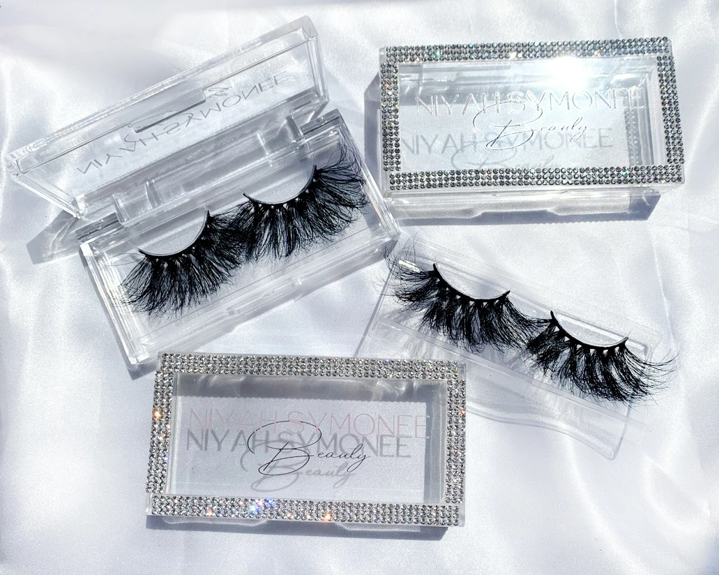 

2021 new style lashes box 25mm mink lashes 3D eyelashes packing shining cases pretty wholesale rhinestones, Black and colorful