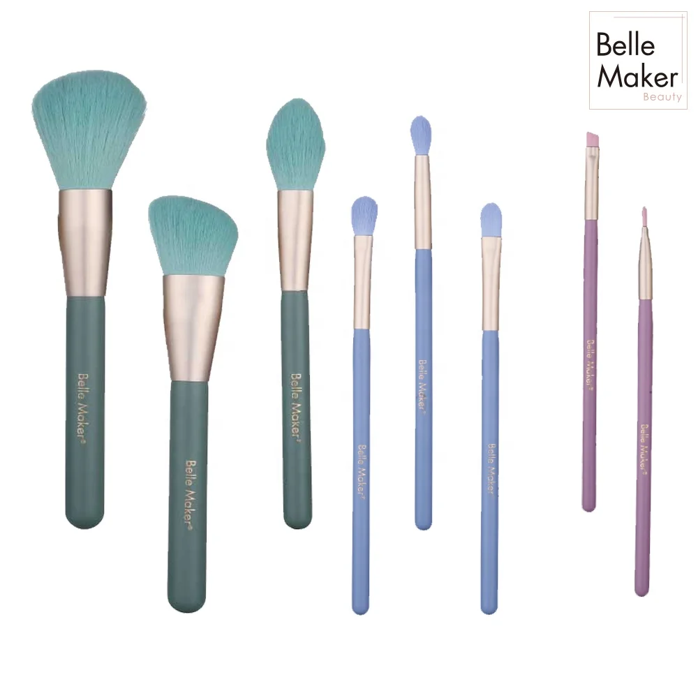 

High Quality Vegan Cruelty Free Makeup Brushes Private Label Custom Logo Pink Foundation Makeup Brush Set, Green