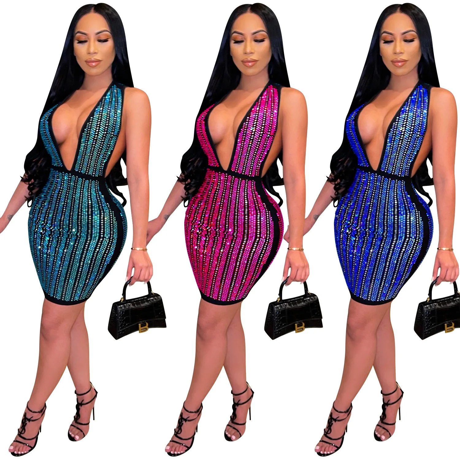 

Women Sequins V Neck Party Club Night Pencil Dresses Birthday Sexy Bodycon Mini Dress,embellished mini dress, Pls see the color column