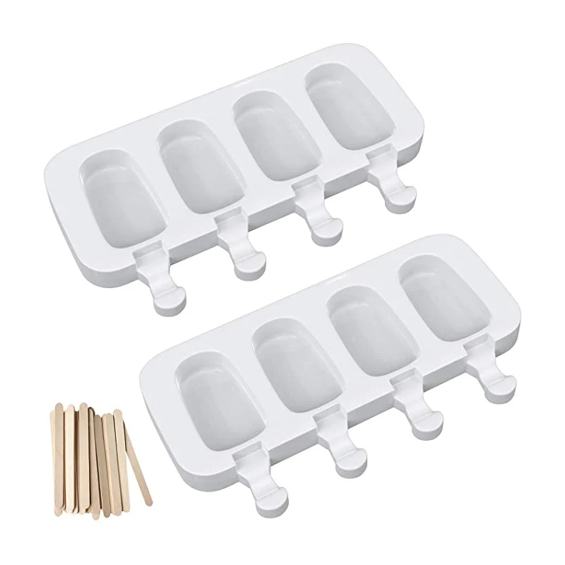 

Silicone Ice Pop Molds 4 Cavities Homemade Cake Pop Mold Ice Cream Mold Oval, White