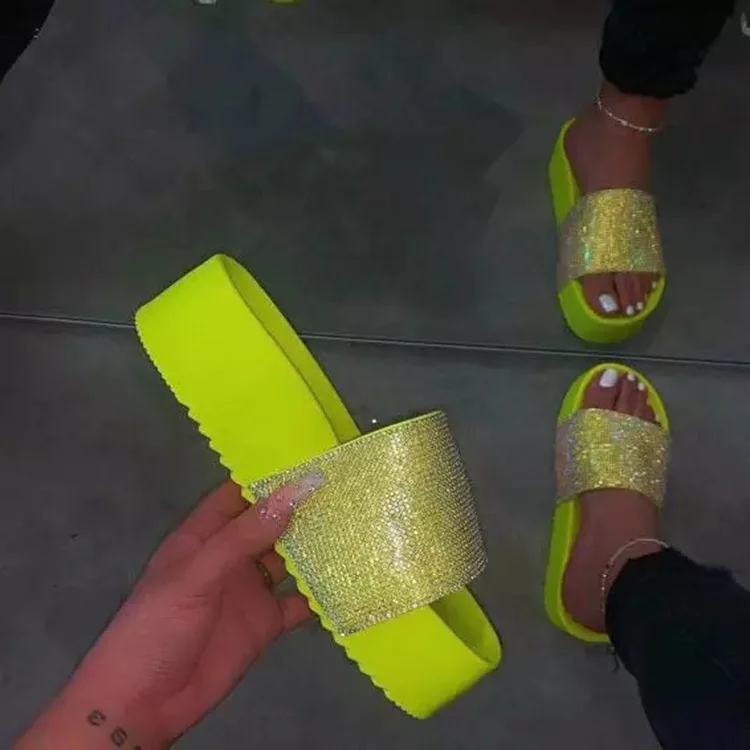 

Heel Slippers Gold Fashion Designers Designer Trend Bling Beach Flip-Flops High-Heeled Rhinestone High Heels Wedge Platform, Multiple colour