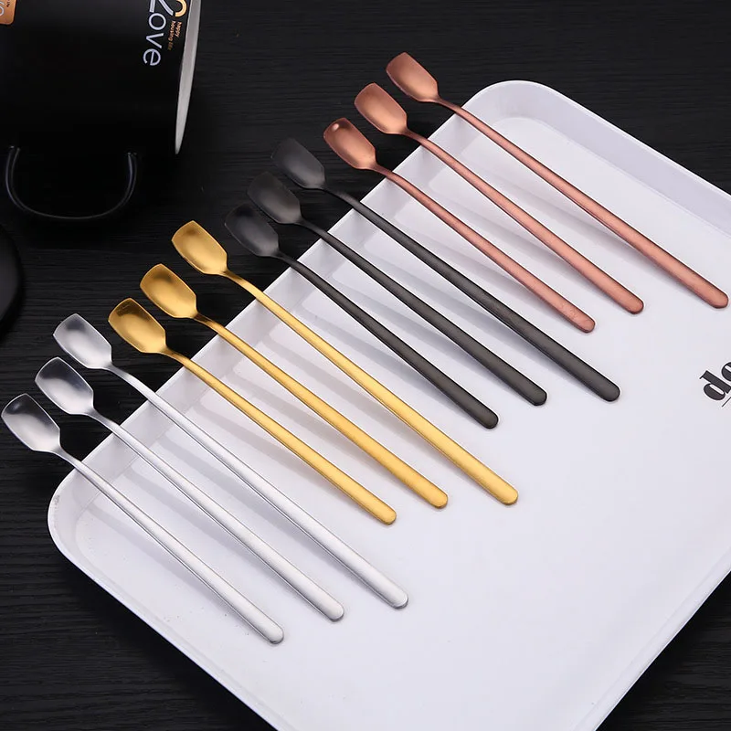 

2021 Custom Mini Small Long Handled 304 Stainless Steel Rose Gold Teaspoon Metal Dessert Tea Spoon, Four colors