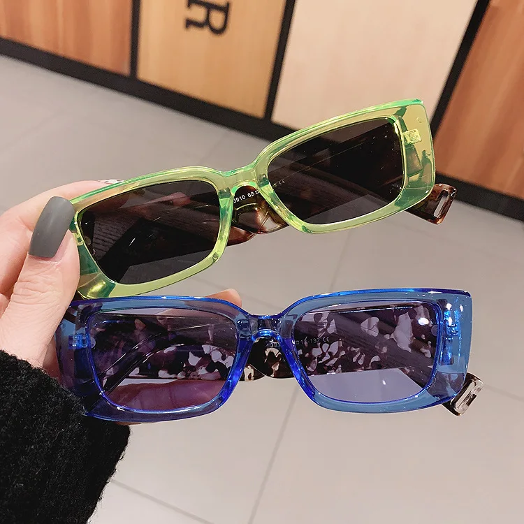 

Custom Unisex Brand Designer Fashion Green Small Square Sunglasses Vintage Leopard rectangle UV400 sunglasses